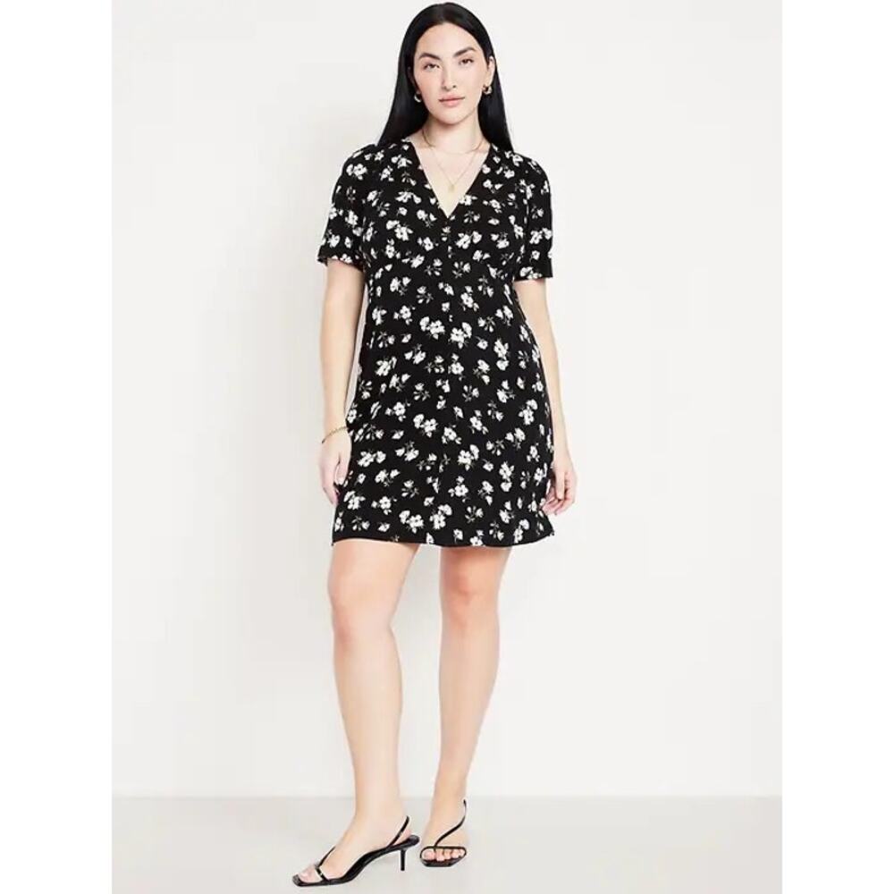 NWT Black Floral Shor  Sleeve Button Down Dress Plus Sz 3X Cottagecore